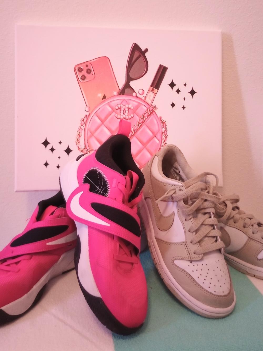Nike Pink and Beige Kids Sneakers Duo